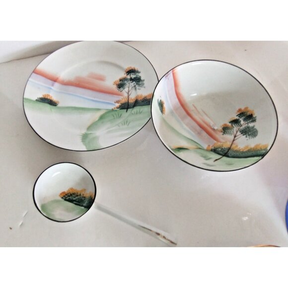 Meito China Japan Hand-Painted Sauce or Condiment Bowl set 1930's - Picture 3 of 12